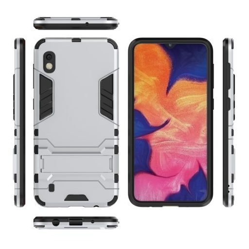 Samsung Galaxy A10 2in1 Tok Ütésálló - Kitámasztható TPU Hybrid Ezüst