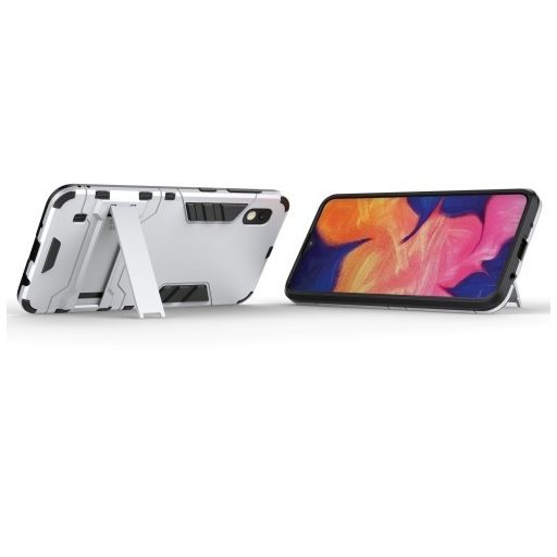 Samsung Galaxy A10 2in1 Tok Ütésálló - Kitámasztható TPU Hybrid Ezüst
