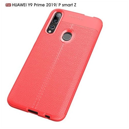 Huawei P Smart Z Szilikon Tok Bőrmintázattal TPU Prémium Piros