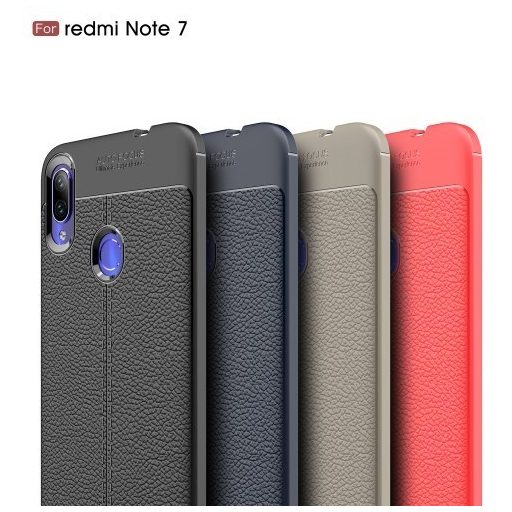 Xiaomi Redmi Note 7 Szilikon Tok Bőrmintázattal TPU Prémium Fekete