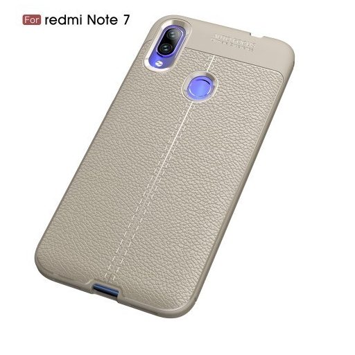 Xiaomi Redmi Note 7 Szilikon Tok Bőrmintázattal TPU Prémium Szürke