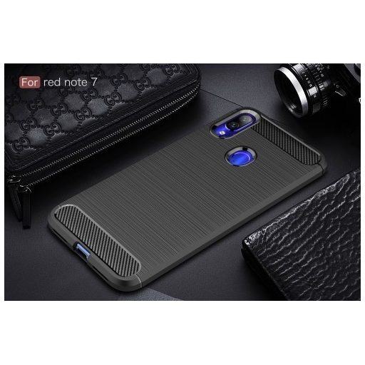 Xiaomi Redmi Note 7 Szilikon Tok Ütésállókivitel Karbon Mintázattal Fekete