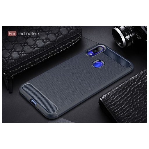 Xiaomi Redmi Note 7 Szilikon Tok Ütésállókivitel Karbon Mintázattal Sötétkék