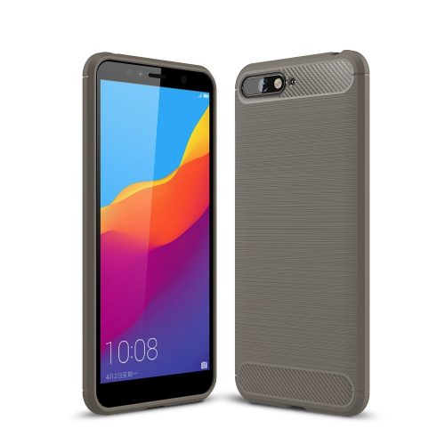Huawei Y6 2018 Szilikon Tok Ütésállókivitel Karbon Mintázattal Szürke