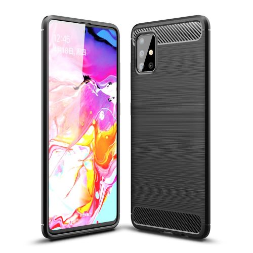 RMPACK Samsung Galaxy A51 Szilikon Tok Ütésállókivitel Karbon Mintázattal Fekete
