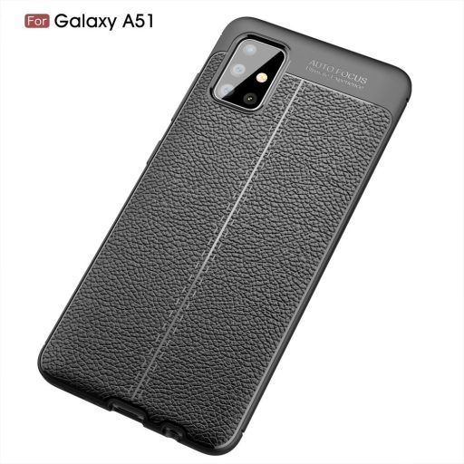 RMPACK Samsung Galaxy A51 Szilikon Tok Bőrmintázattal TPU Prémium Fekete