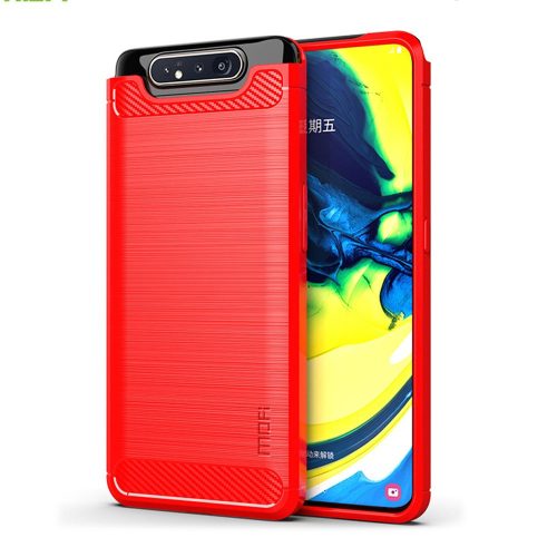 RMPACK Samsung Galaxy A80 Szilikon Tok MOFI Ütésállókivitel Karbon Mintázattal Piros
