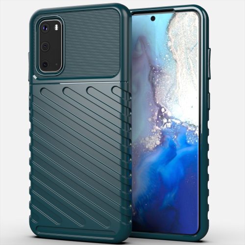 RMPACK Samsung Galaxy S20 Szilikon Tok Twill Ütésálló Thunder Series Kivitel Zöld