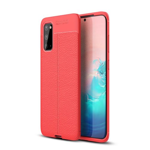 RMPACK Samsung Galaxy S20 Szilikon Tok Bőrmintázattal TPU Prémium Piros