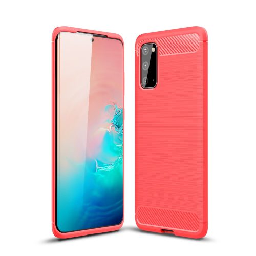 RMPACK Samsung Galaxy S20 Szilikon Tok Ütésállókivitel Karbon Mintázattal Piros