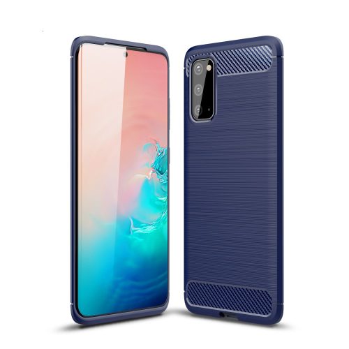 RMPACK Samsung Galaxy S20 Szilikon Tok Ütésállókivitel Karbon Mintázattal Sötétkék