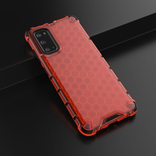 RMPACK Samsung Galaxy S20 Shock-Proof Szilikon Tok Ütésálló Kivitel Honeycomb Style Piros