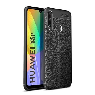   RMPACK Huawei Y6P Szilikon Tok Bőrmintázattal TPU Prémium Fekete