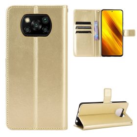   RMPACK Xiaomi Poco X3 Tok Fényes Notesz Tok Kártyatartóval Arany