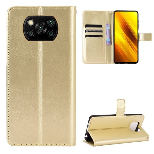 RMPACK Xiaomi Poco X3 Tok Fényes Notesz Tok Kártyatartóval Arany
