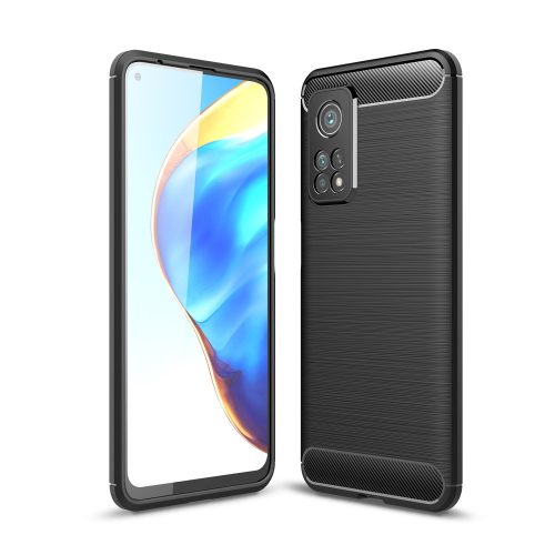 RMPACK Xiaomi Mi 10T 5G / Mi 10T Pro 5G Szilikon Tok Ütésállókivitel Karbon Mintázattal Fekete