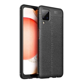   RMPACK Samsung Galaxy A12 Szilikon Tok Bőrmintázattal TPU Prémium Fekete