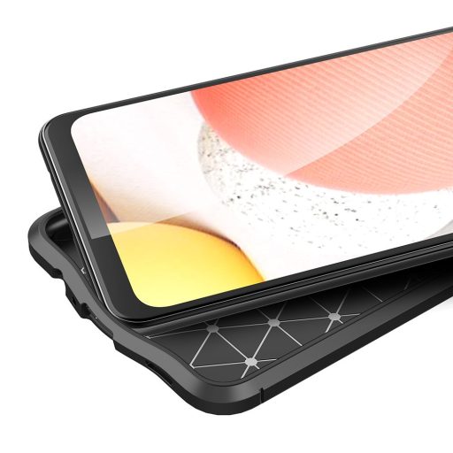 RMPACK Samsung Galaxy A12 Szilikon Tok Bőrmintázattal TPU Prémium Fekete
