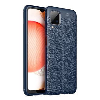   RMPACK Samsung Galaxy A12 Szilikon Tok Bőrmintázattal TPU Prémium Sötétkék