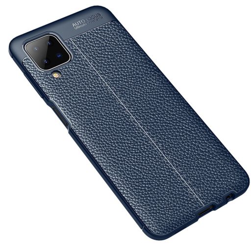 RMPACK Samsung Galaxy A12 Szilikon Tok Bőrmintázattal TPU Prémium Sötétkék