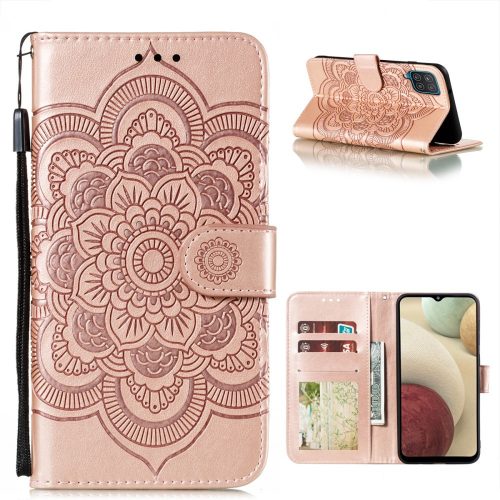 RMPACK Samsung Galaxy A12 Notesz Tok Mandala Mintás Kártyartóval- Kitámasztható Rózsaarany
