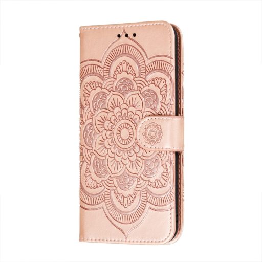 RMPACK Samsung Galaxy A12 Notesz Tok Mandala Mintás Kártyartóval- Kitámasztható Rózsaarany