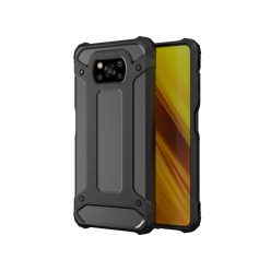   Xiaomi Poco X3 NFC Tok Ütésálló Hybrid Armor Case Tough Rugged Fekete + Poco X3 NFC Üvegfólia