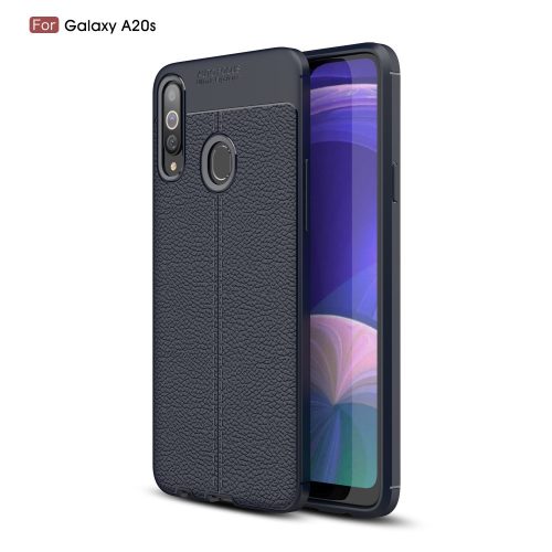 RMPACK Samsung Galaxy A20S Szilikon Tok Bőrmintázattal TPU Prémium Sötétkék