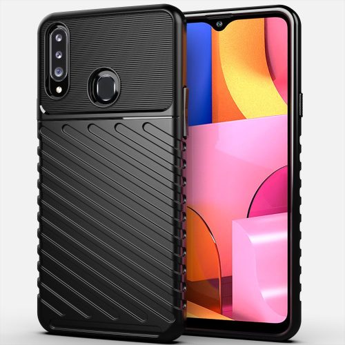 RMPACK Samsung Galaxy A20S Szilikon Tok Twill Ütésálló Thunder Series Kivitel Fekete