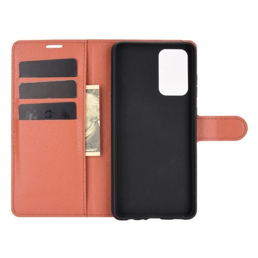 RMPACK Samsung Galaxy A72 5G Notesz Tok Business Series Kitámasztható Bankkártyatartóval Barna