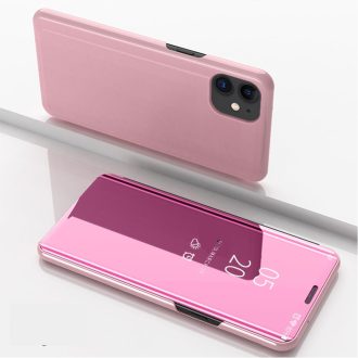   RMPACK Apple iPhone 12 6.1' Notesz Tok Mirror View Window Tükrözödő Felülettel Rózsaarany
