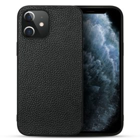  RMPACK Apple iPhone 12 / iPhone 12 Pro 6.1' Tok Műanyag Bőrbevonattal Fekete