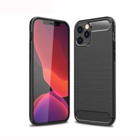   RMPACK Apple iPhone 12 / iPhone 12 Pro 6.1' Szilikon Tok Ütésállókivitel Karbon Mintázattal Fekete