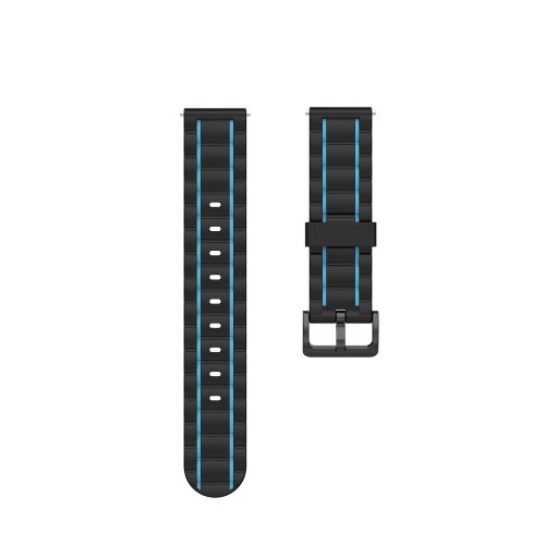Samsung Galaxy Watch 3 45mm Óraszíj Pótszíj - Szilikon Sport Szíj - StripeBi Style Fekete-Kék