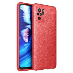   RMPACK Xiaomi Redmi Note 10 Szilikon Tok Bőrmintázattal TPU Prémium Piros