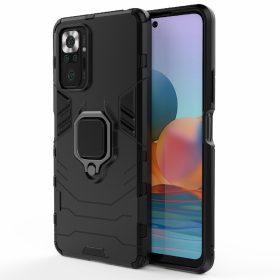   RMPACK Xiaomi Redmi Note 10 Pro Védőtok Ring Guard Gyűrűs 2in1 Tok Ütésálló - Kitámasztható TPU Hybrid Fekete
