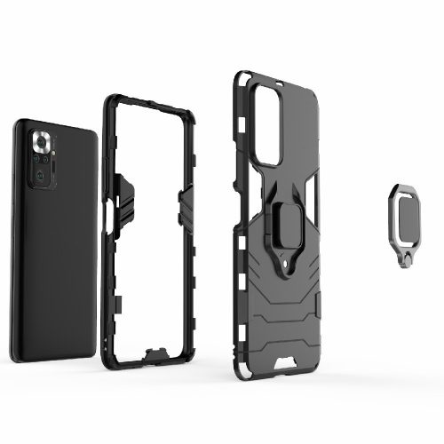 RMPACK Xiaomi Redmi Note 10 Pro Védőtok Ring Guard Gyűrűs 2in1 Tok Ütésálló - Kitámasztható TPU Hybrid Fekete