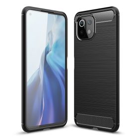   RMPACK Xiaomi Mi 11 Lite 4G/5G Szilikon Tok Ütésállókivitel Karbon Mintázattal Fekete