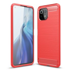   RMPACK Xiaomi Mi 11 Lite 4G/5G Szilikon Tok Ütésállókivitel Karbon Mintázattal Piros