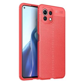  RMPACK Xiaomi Mi 11 Lite 4G/5G Szilikon Tok Bőrmintázattal TPU Prémium Piros