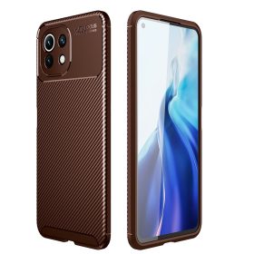   RMPACK Xiaomi Mi 11 Lite 4G/5G Szilikon TPU NEW Carbon Fiber - Karbon Minta Barna