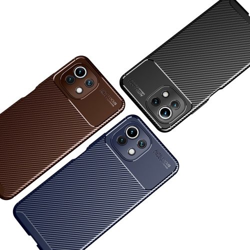 RMPACK Xiaomi Mi 11 Lite 4G/5G Szilikon TPU NEW Carbon Fiber - Karbon Minta Barna