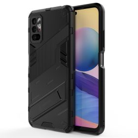   RMPACK Xiaomi Redmi Note 10 5G Tok Ütésállókivitel Kitámasztható PC + TPU 2in1 Anti-Drop Series Kameralencse védelemmel Fekete