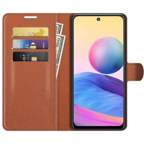 RMPACK Xiaomi Redmi Note 10 5G Notesz Tok Business Series V2 Kitámasztható Bankkártyatartóval Barna
