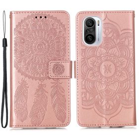   RMPACK Xiaomi Poco F3 / Mi 11i 5G Notesz Tok Dream Catcher - Álomfogó Mintás Kártyartóval- Kitámasztható Rózsaarany
