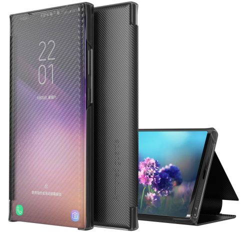 RMPACK Xiaomi 11T / 11T Pro Notesz Tok Carbon Fiber Series Karbon Mintázattal Kitámasztható View Window Fekete