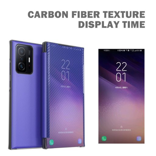 RMPACK Xiaomi 11T / 11T Pro Notesz Tok Carbon Fiber Series Karbon Mintázattal Kitámasztható View Window Fekete