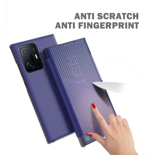 RMPACK Xiaomi 11T / 11T Pro Notesz Tok Carbon Fiber Series Karbon Mintázattal Kitámasztható View Window Fekete