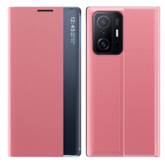   RMPACK Xiaomi 11T / 11T Pro Notesz Tok ELEGANT Style Ablakos View Window Series Kitámasztható Rózsaszín