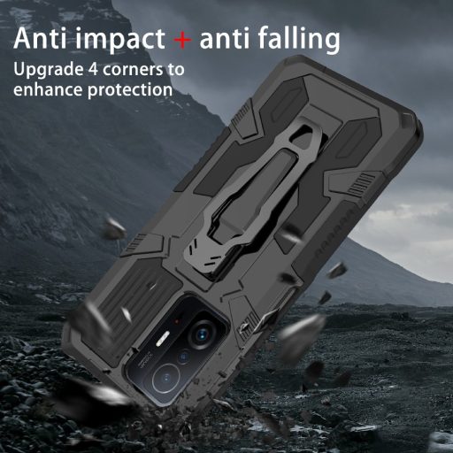RMPACK Xiaomi 11T / 11T Pro Ütésálló Armor 2in1 Tok Hybrid Metal Series Mágneses Kitámasztható Fekete